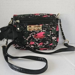 Betsey Johnson black and red floral mini crossbody‎ bag